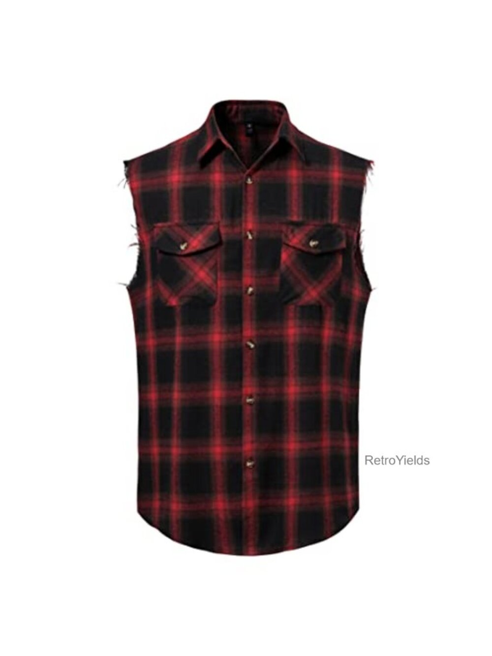 Sleeveless Plaid Flannel Button Down Shirt with Pockets Casual Loose Fit